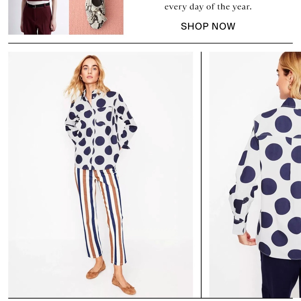 Boden Navy and White Patterned Top